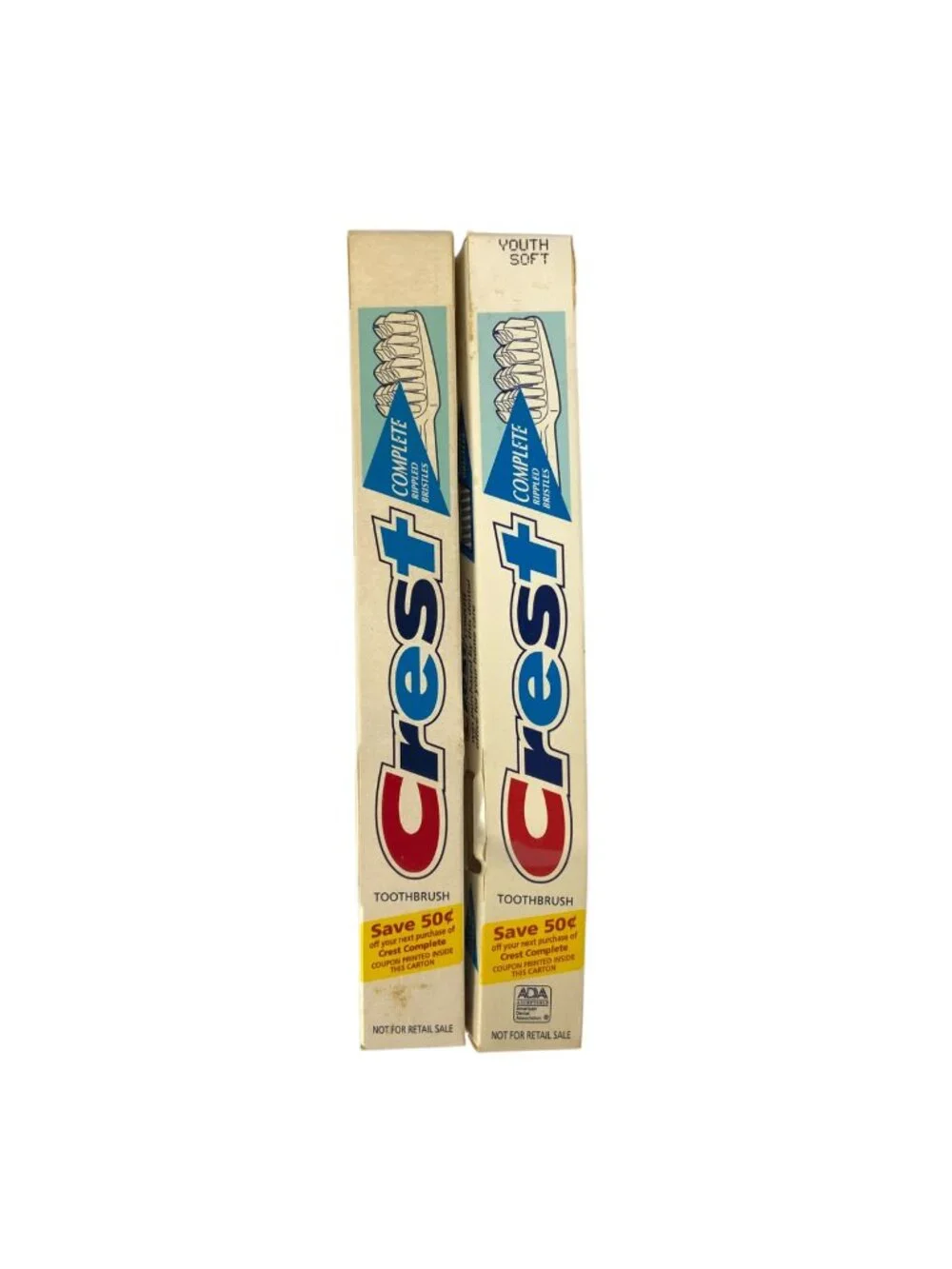 Crest Complete Youth Soft Toothbrushes Set of 2 Rippled Bristles Easy Grip 1995